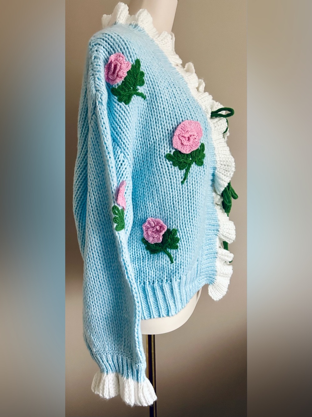 NWT - Cider Cardigan w Crocheted Accents, Frilled Edges & Tie Front - Picture 7 of 12